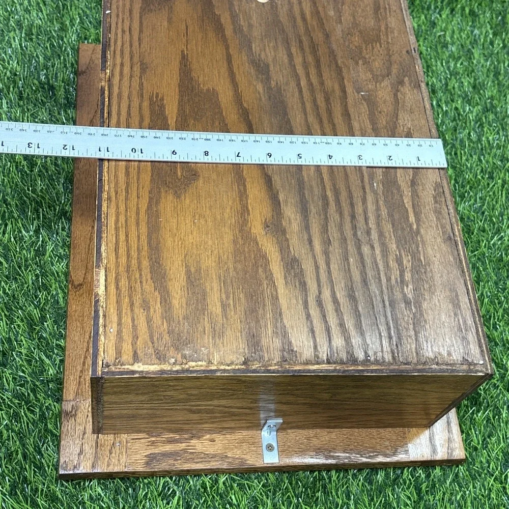 Vintage Oak Wood Shadow Box Display Shelf Wall Cabinet Curio Rustic Deco